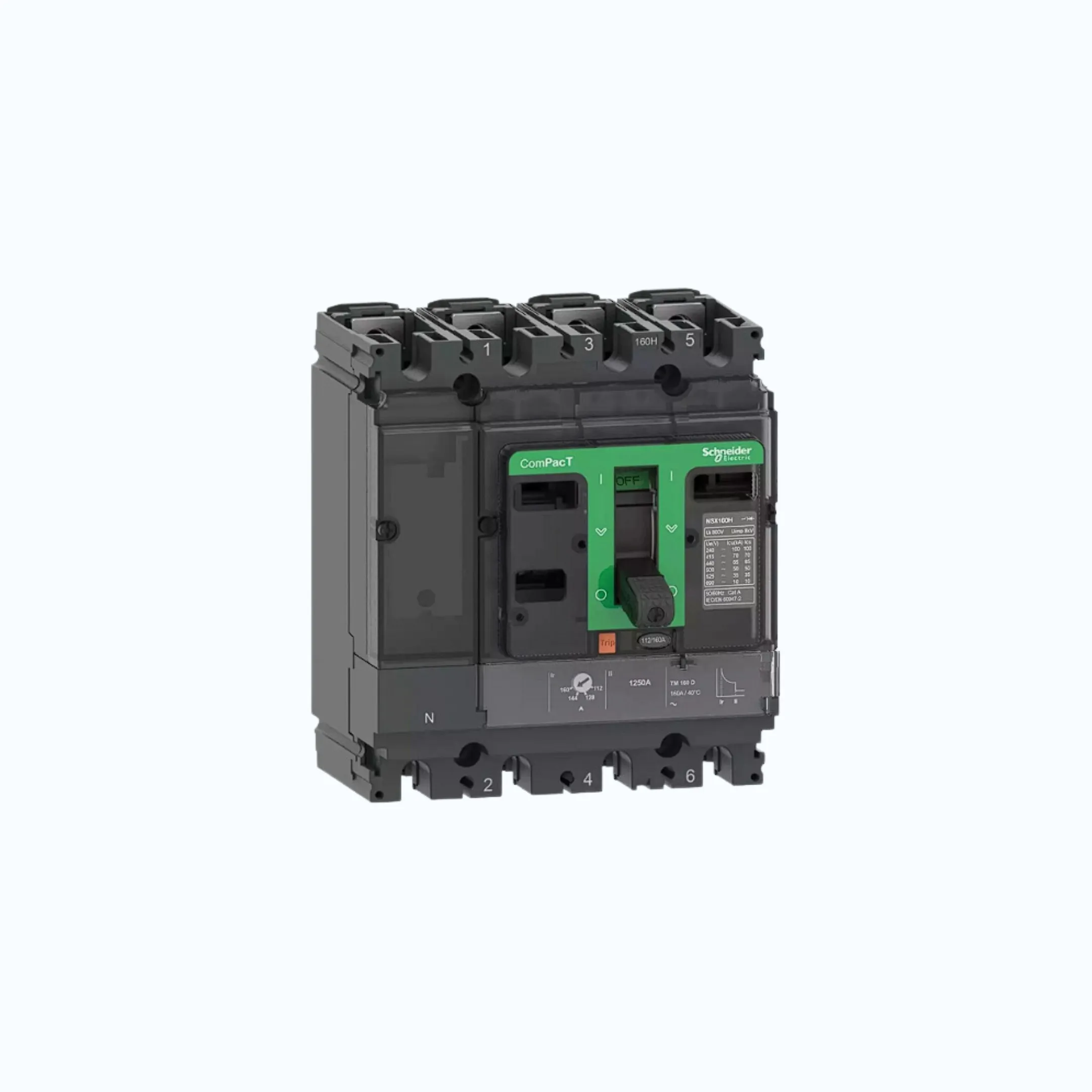 Gambar Schneider ComPacT NSX100 - 250A dengan H (70 kA) 4P-TM160D 112-160 1250-C16H6TM160