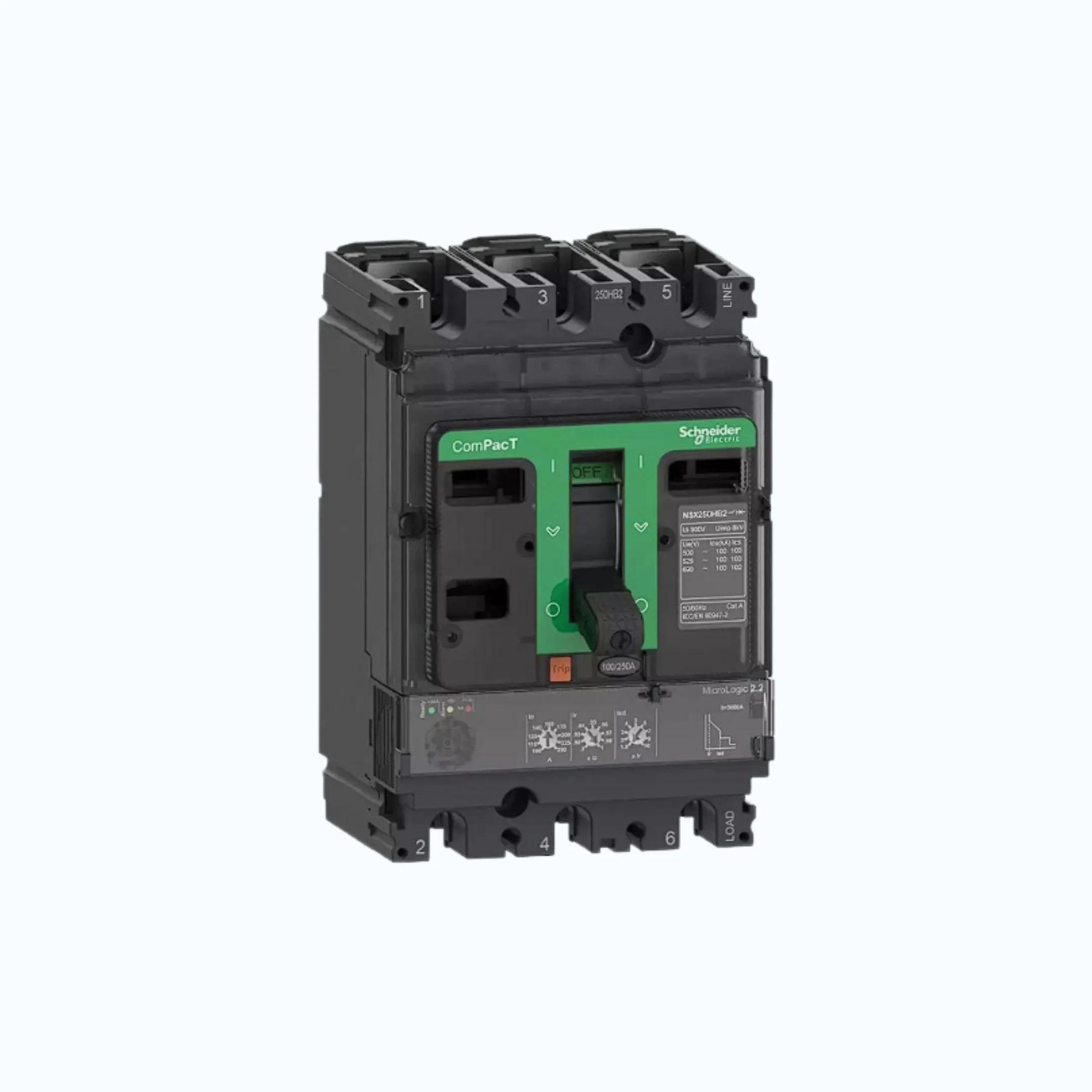 Gambar Schneider ComPacT NSX100 - 630A dengan F (36 kA) 3P- MicroLogic 2.2 (160A) 63-160 1.5-10 lr-C16F32D160