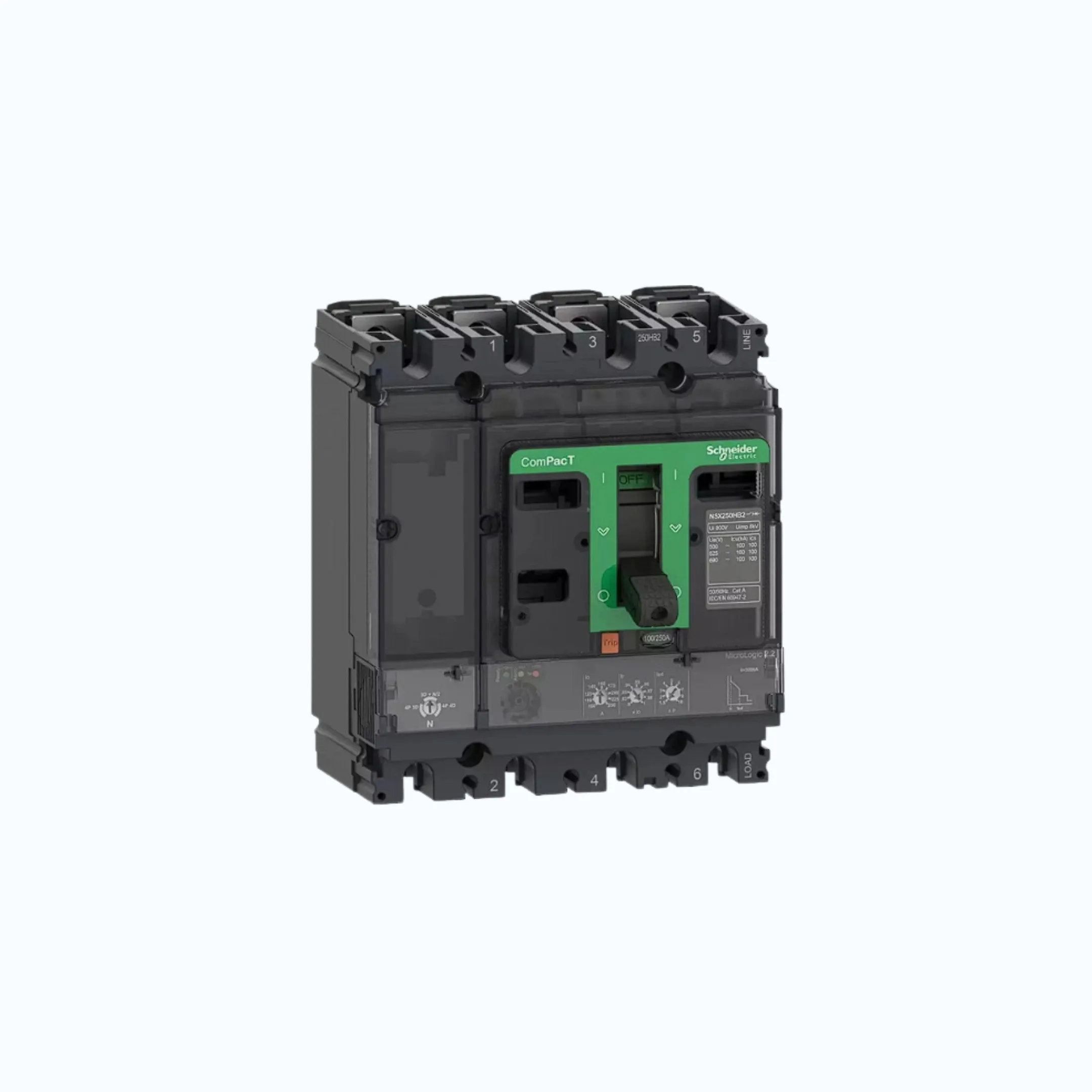 Gambar Schneider ComPacT NSX100 - 630A dengan F (36 kA) 4P-MicroLogic 2.3 (400A) 160-400 1.5-10 lr-C40F42D400