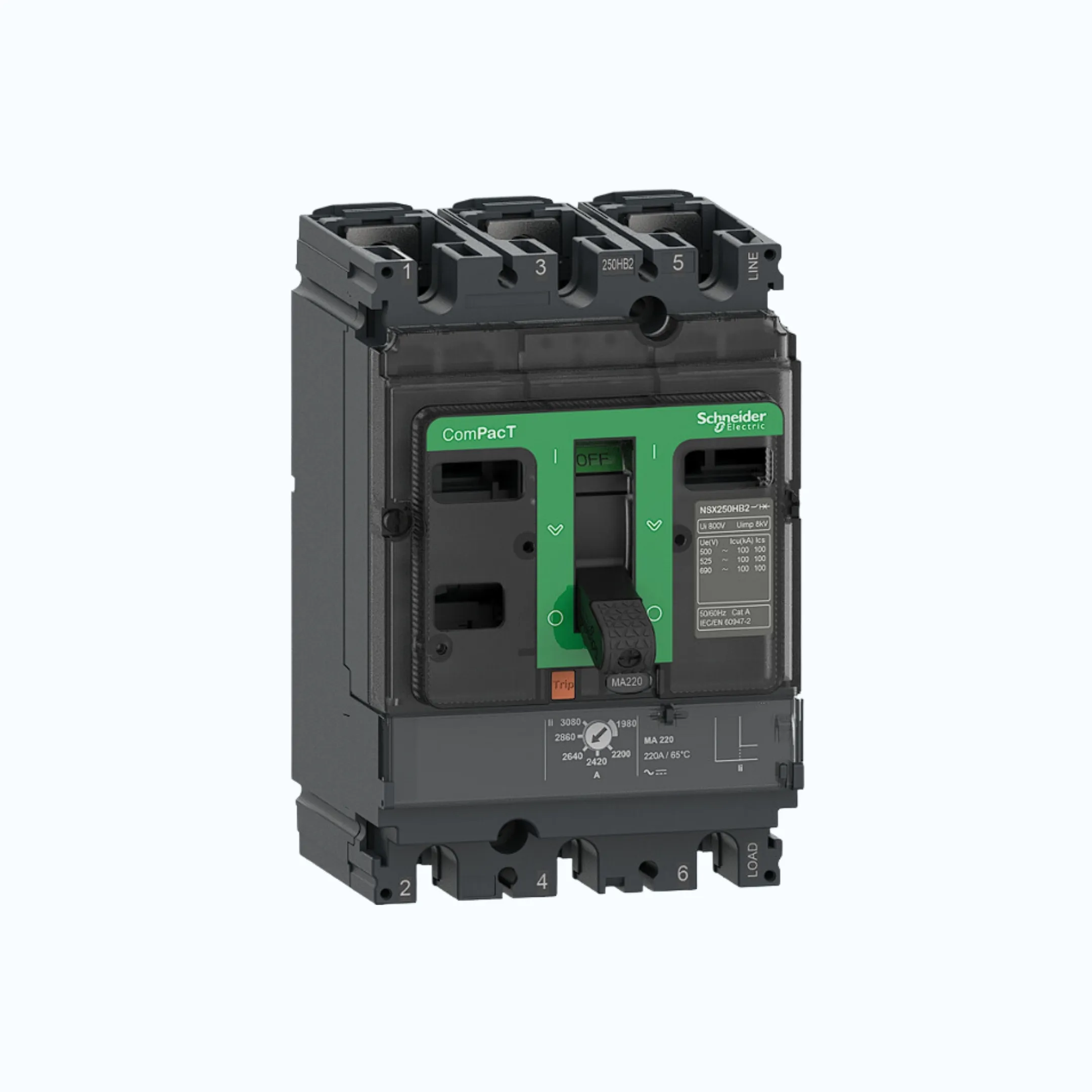 Gambar Schneider ComPacT NSX100 - 630A dengan F (36kA), 3P-MA 150A 9-14 x In-C16F3MA150