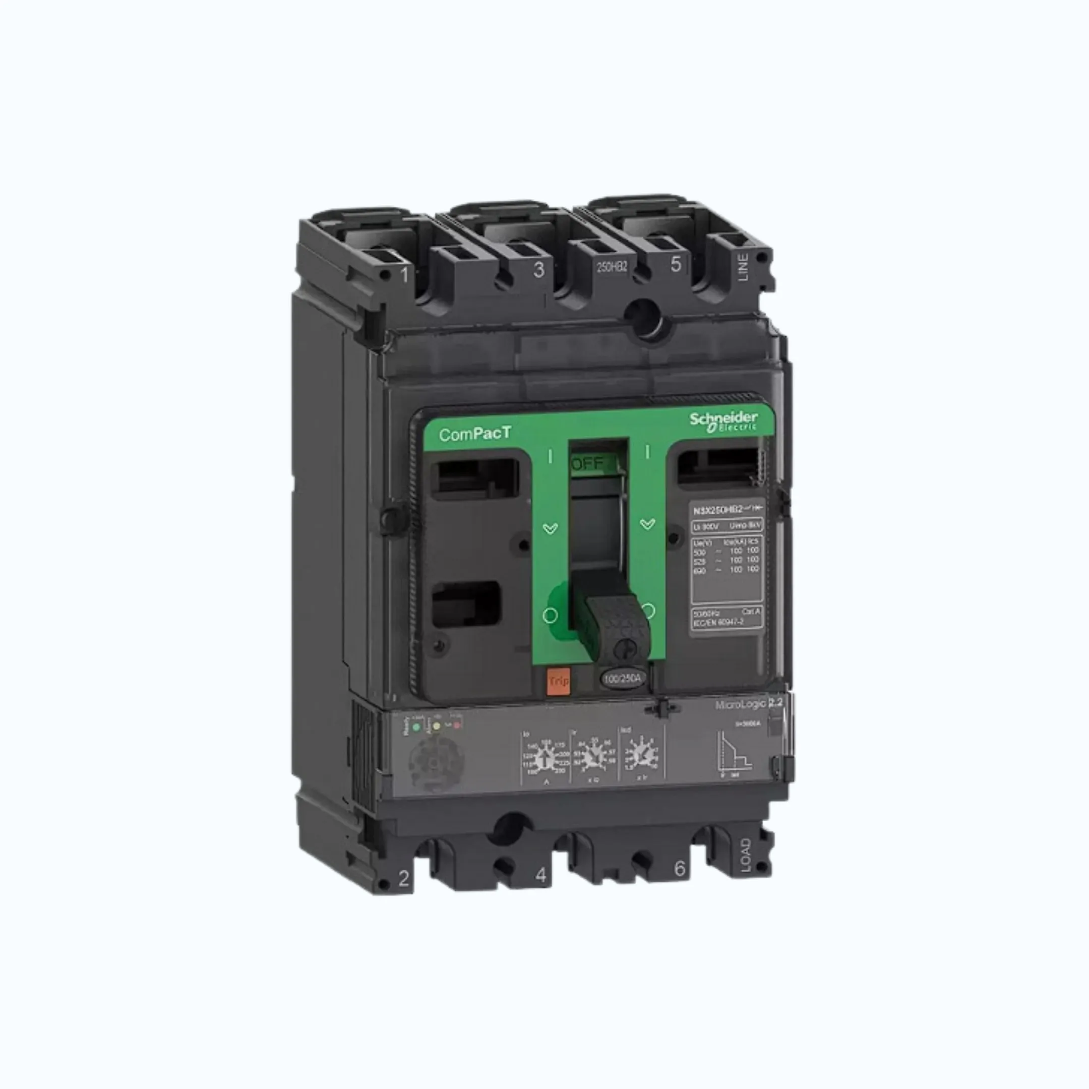 Gambar Schneider ComPacT NSX100 - 630A dengan H (70 kA) 3P-MicroLogic 2.3 (630A) 250-630 1.5-10 lr- C63H32D630