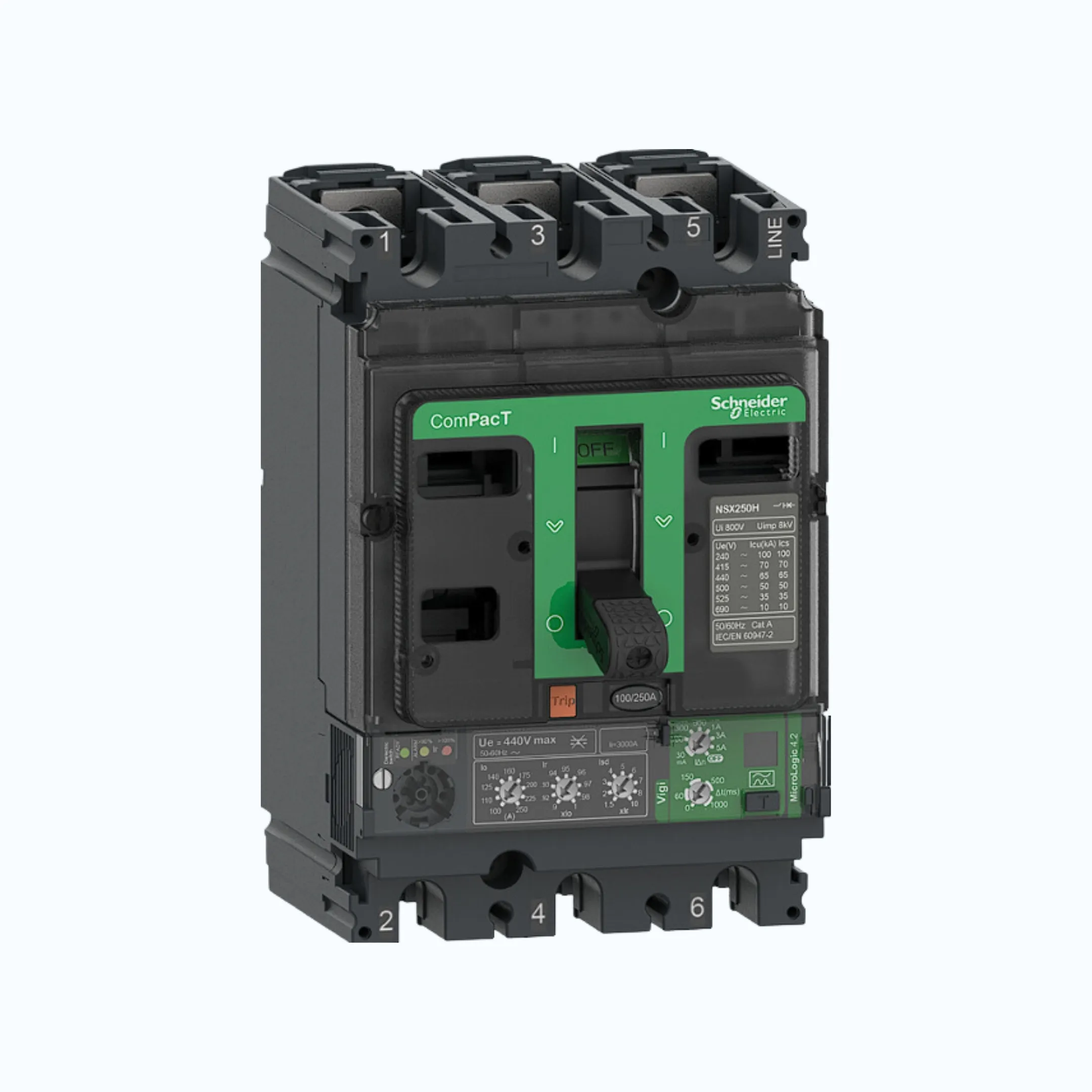 Gambar Schneider ComPacT NSX100 - 630A dengan H (70 kA)3P-MicroLogic Vigi 4.2 40-100 1.5-10 lr-C10H34V100