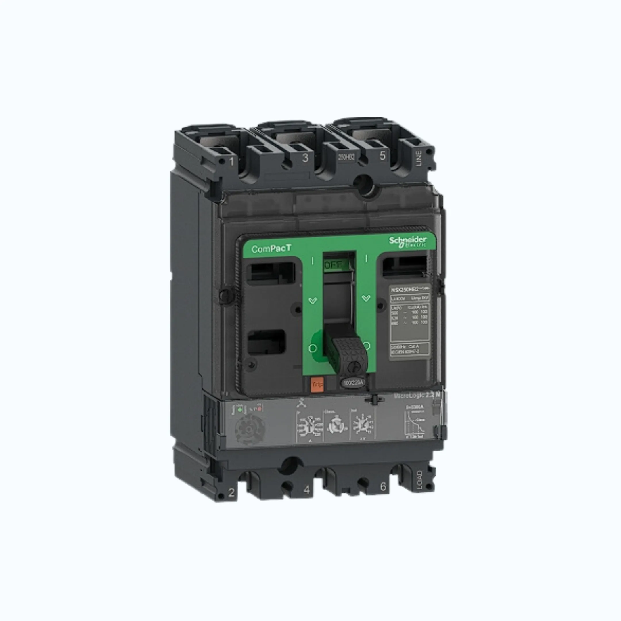 Gambar Schneider ComPacT NSX100 - 630A dengan H (70kA), 3P- MicroLogic 2.2-M 100A 50-100 45 5-13 x lr-C10H32M100