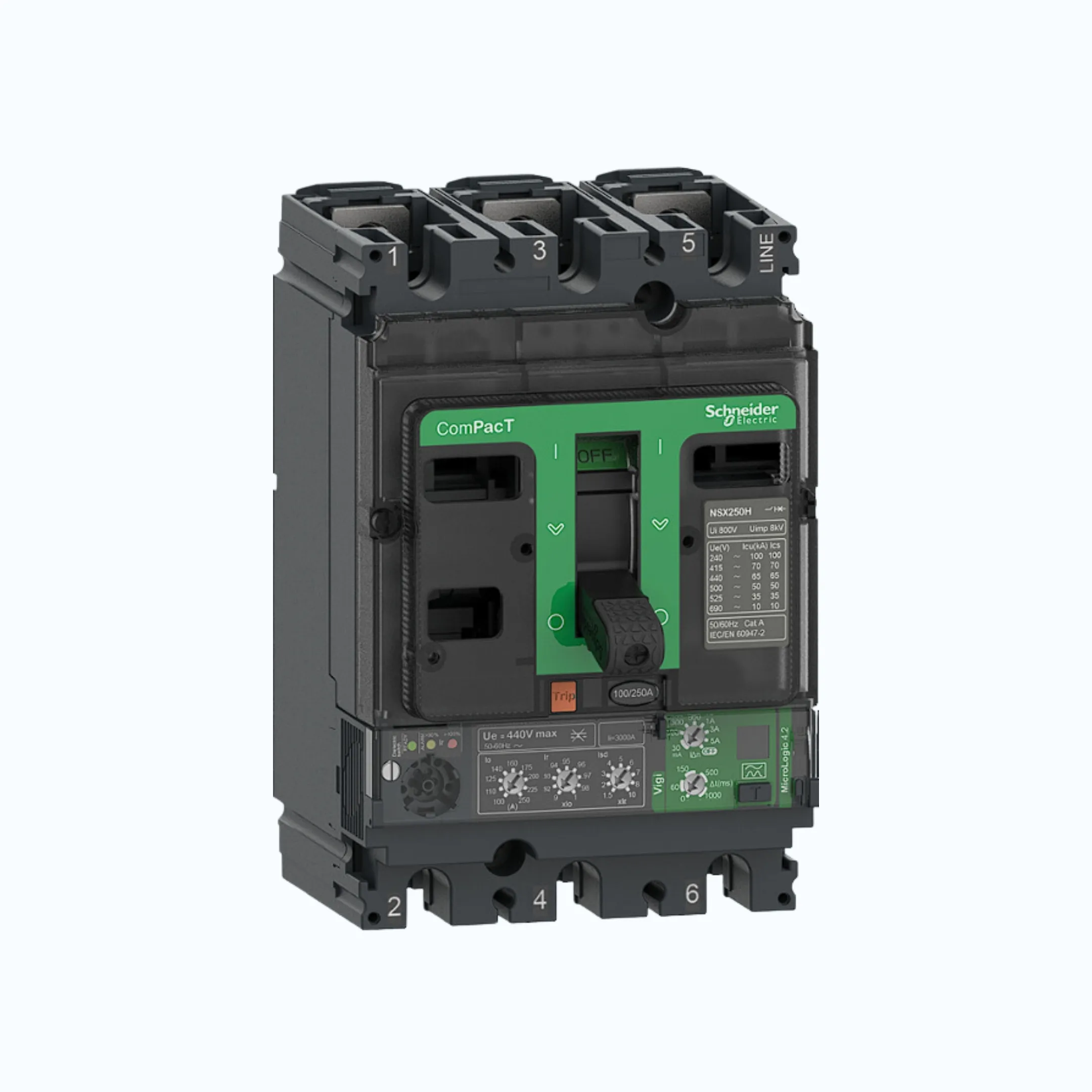 Gambar Schneider ComPacT NSX100 - 630A dengan N (50 kA)3P- MicroLogic Vigi 4.2 18-40 1.5-10 lr-C10N34V040