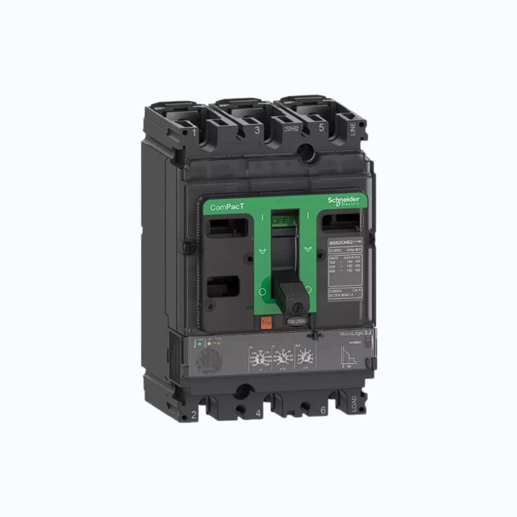 Gambar Schneider ComPacT NSX100 - 630A dengan N (50 kA) 3P-MicroLogic 2.3 (400A) 160-400 1.5-10 lr-C40N32D400