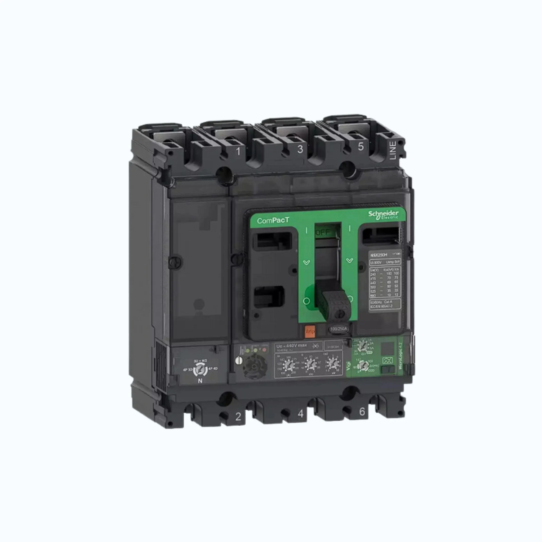 Gambar Schneider ComPacT NSX100 - 630A dengan N (50 kA)4P- MicroLogic 2.2 (100A) 40-100 1.5-10 lr- C10N42D100