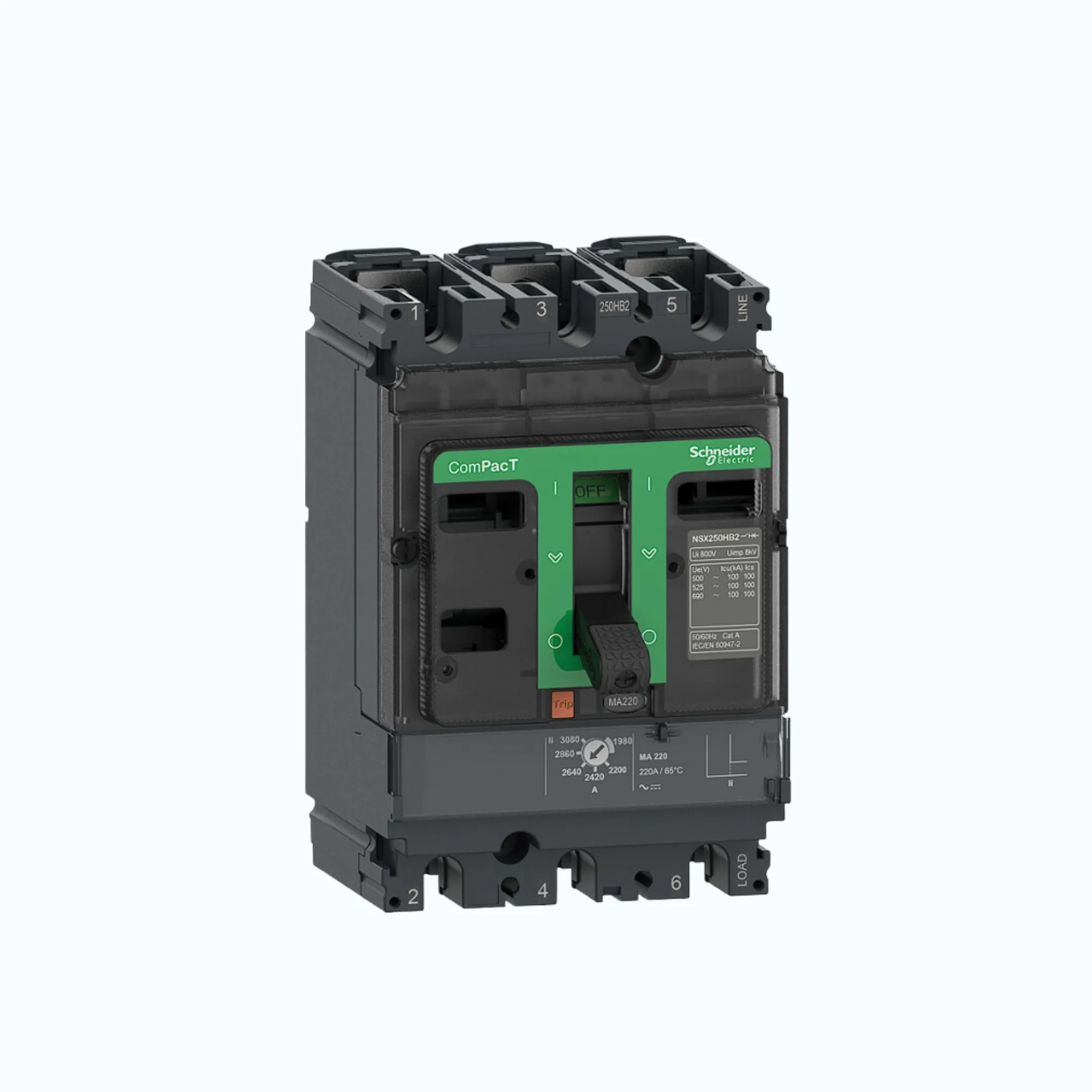 Gambar Schneider ComPacT NSX100 - 630A dengan N (50kA), 3P- MA 2.5A 6-14 x In- C10N3MA003