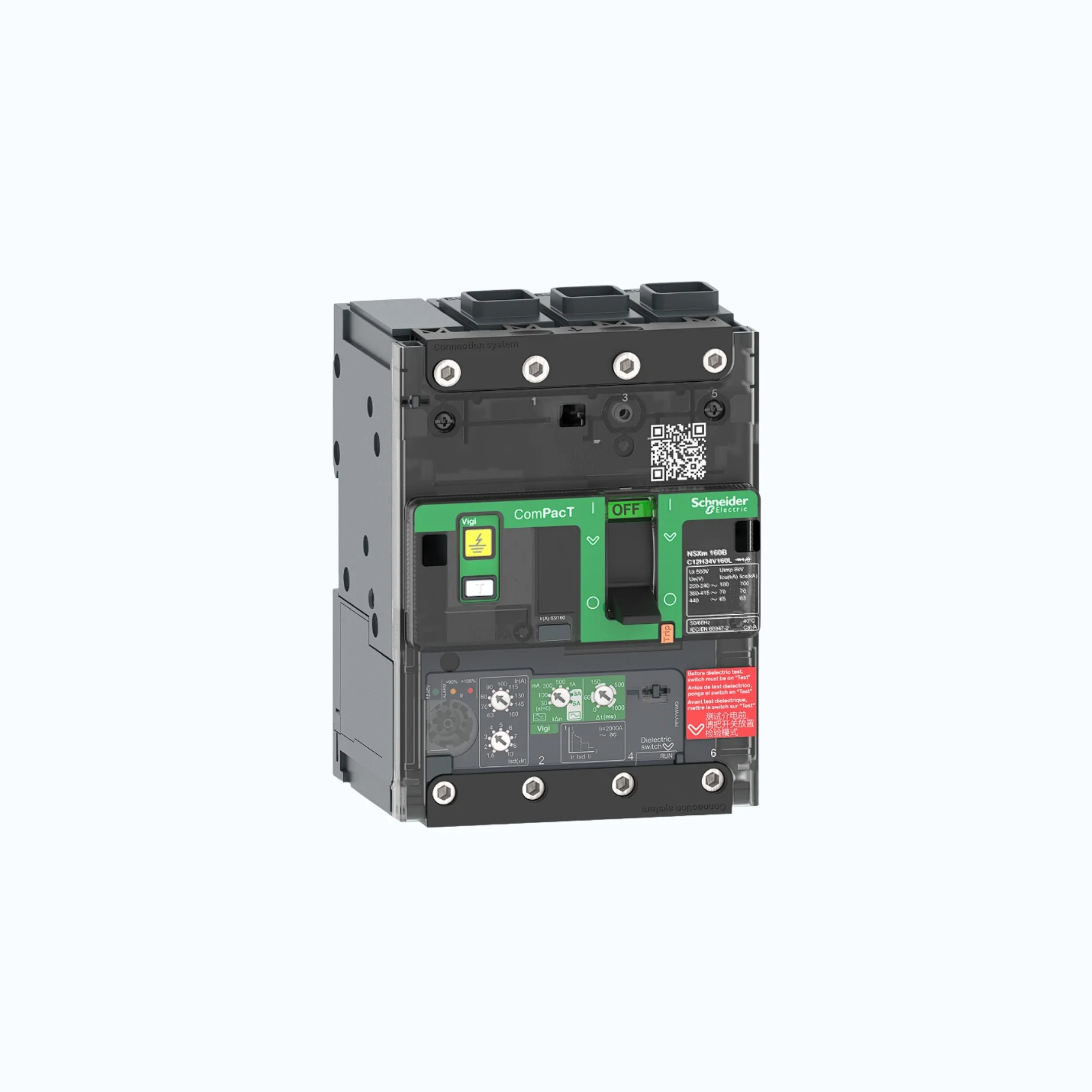 Gambar Schneider EverlinkTM Connectors  3P-ComPacT NSXm dengan F (36 kA) termasuk ELCB Vigi-Vigi TM160D-C12F34V160L