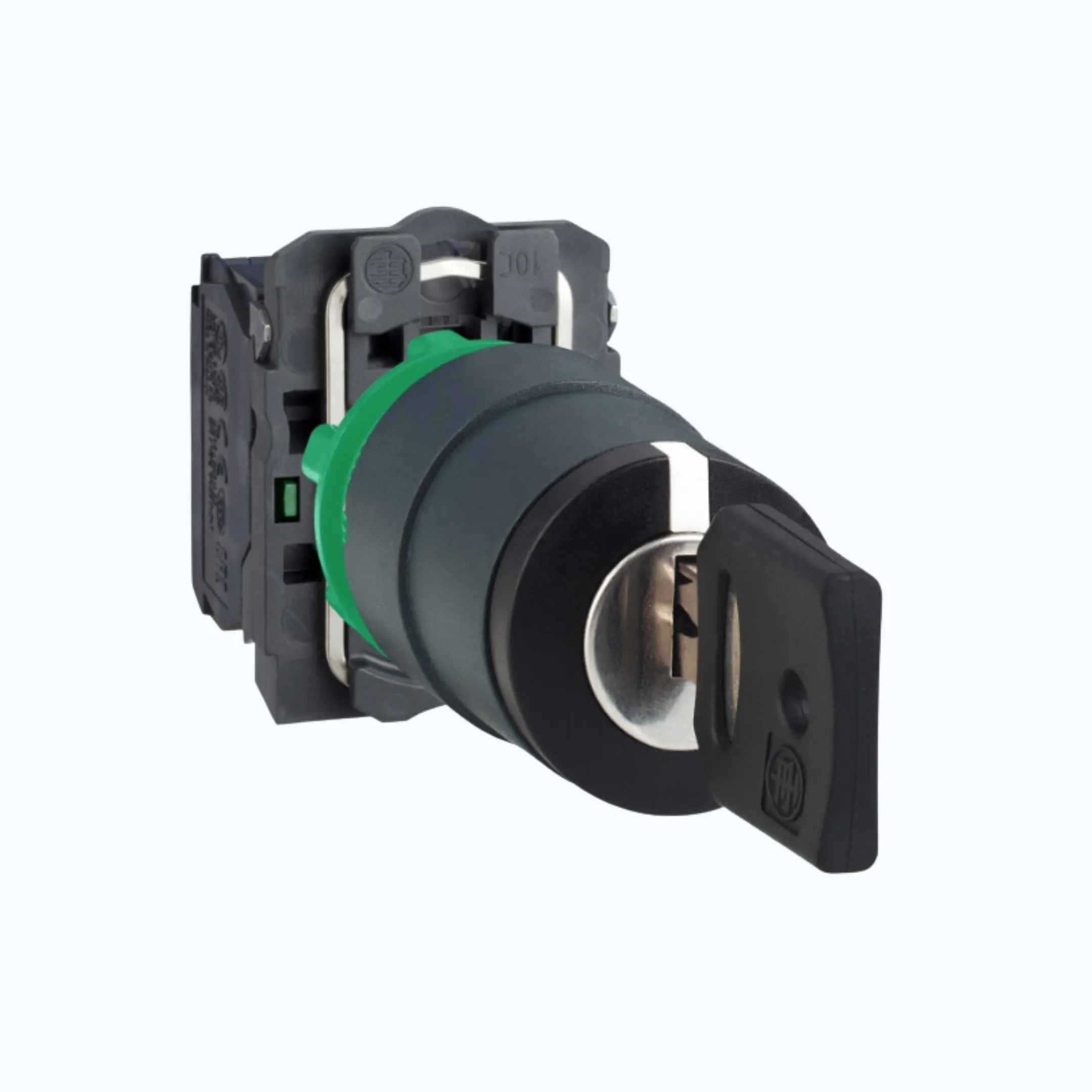 Gambar Schneider Key Switch- 3 pos stay put cabut kunci di tengah 2 N/O Hitam- XB5AG33