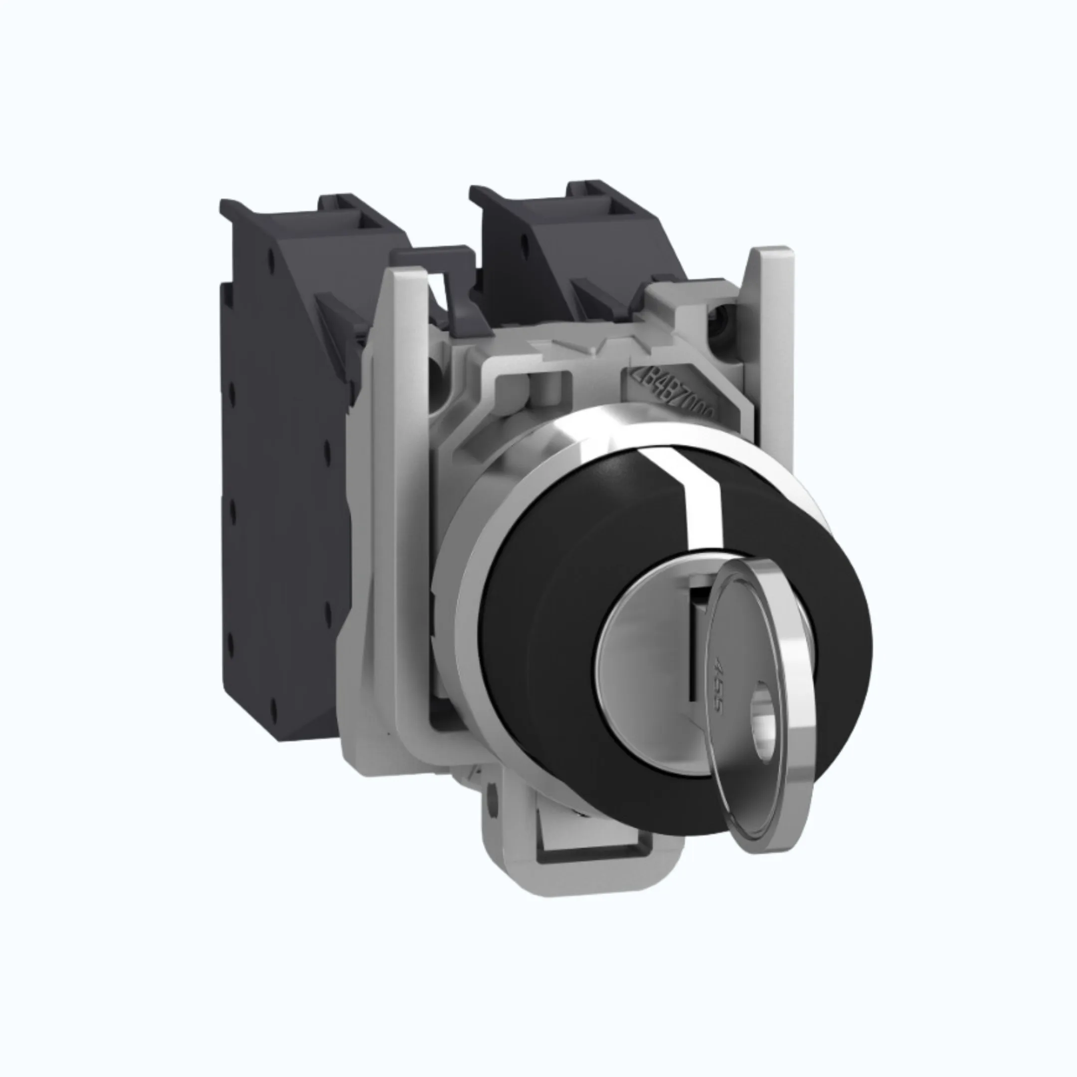 Gambar Schneider Key Switch- 3 pos stay put cabut kunci di tengah 2 N/O Hitam-XB4BG33